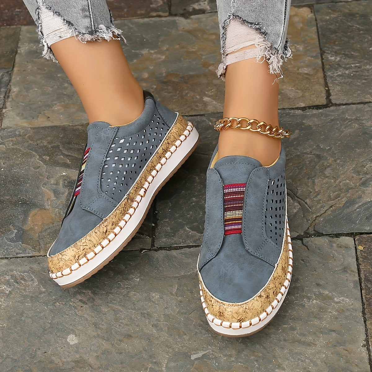 Women's Hollow Out Flat Loafers Soft Slip On Walking Shoes