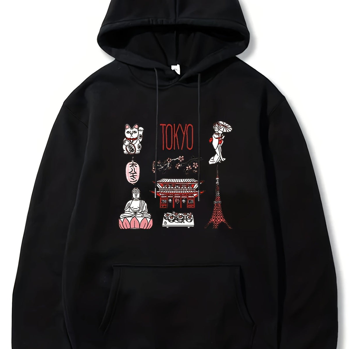 Maneki neko Bodhisattva Pavilion Tokyo Sushi Print Men's Hoodie