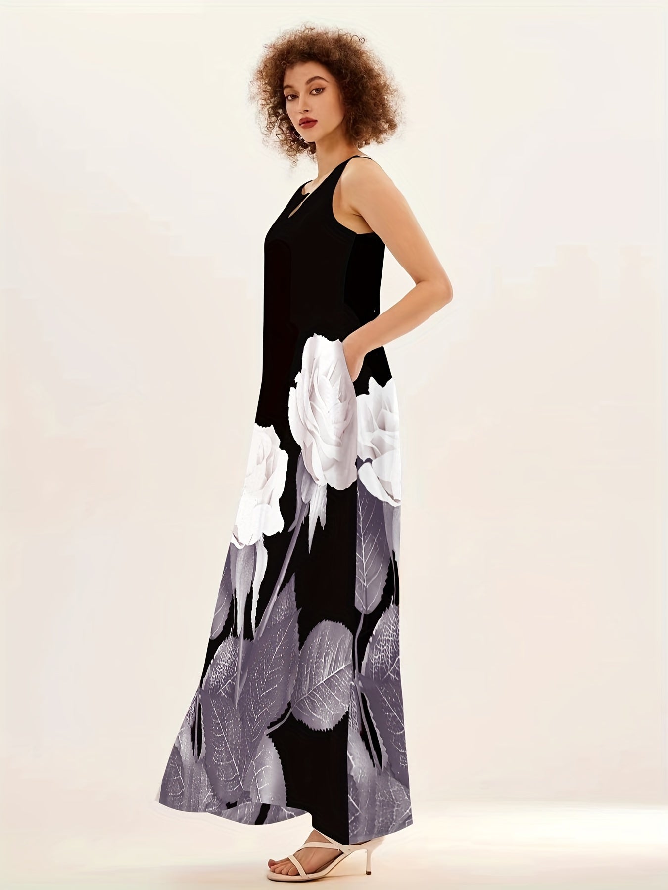 Floral Print Maxi Dress Sleeveless Casual Dress For Summer & Spring