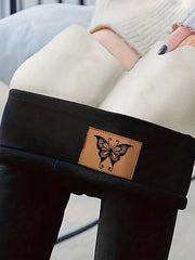  Women's Sports Leggings with Butterfly Patched Fleece Lining
