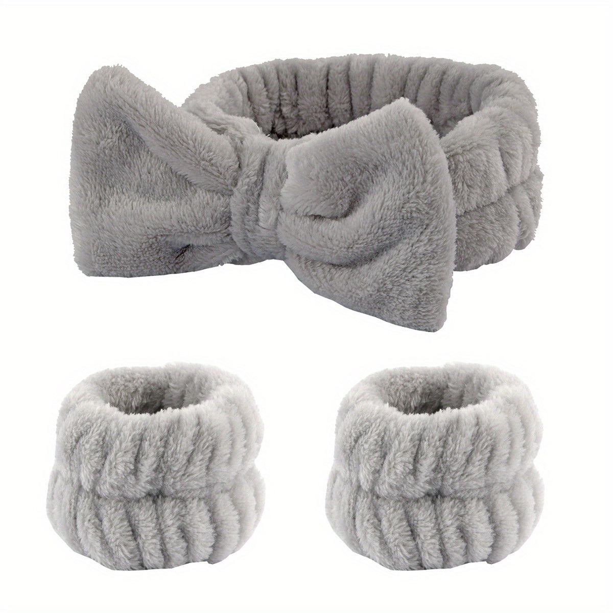 3pcs Plush Head Hoop & Wristbands Set for Women