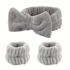 3pcs Plush Head Hoop & Wristbands Set for Women