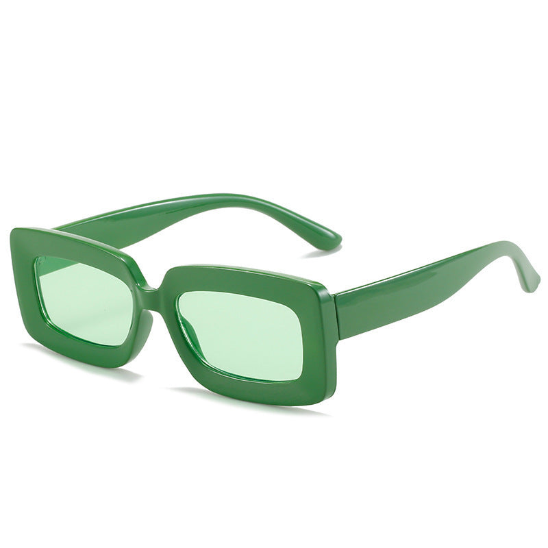 Vintage Rectangle Frame Green Pink Sunglasses UV400