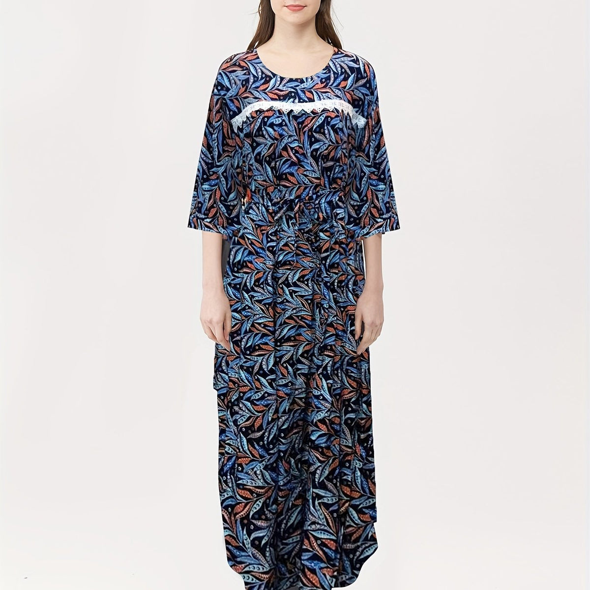  Tropical Print Boho Kaftan Maxi Dress