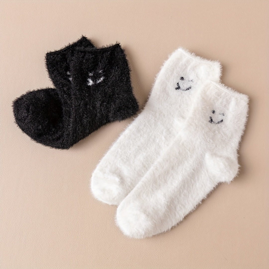 3 Pairs Warm Fuzzy Crew Socks For Winter Women's Stockings