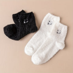 3 Pairs Warm Fuzzy Crew Socks For Winter Women's Stockings