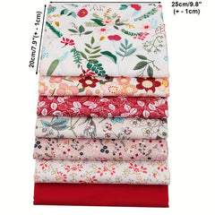 7pcs Red Series 2 Printed Fabric Patchwork Cloth Doll DIY Sewing Quil