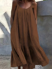  Solid Ruffle Trim Maxi Cami Dress