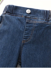 Kid Girls Casual Denim Pants Trousers Elastic Waist Regular Fit Jeans