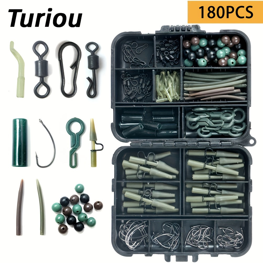 180pcs Carp Fishing Accessories Set w/ Storage Box Plastic Gear Supplies