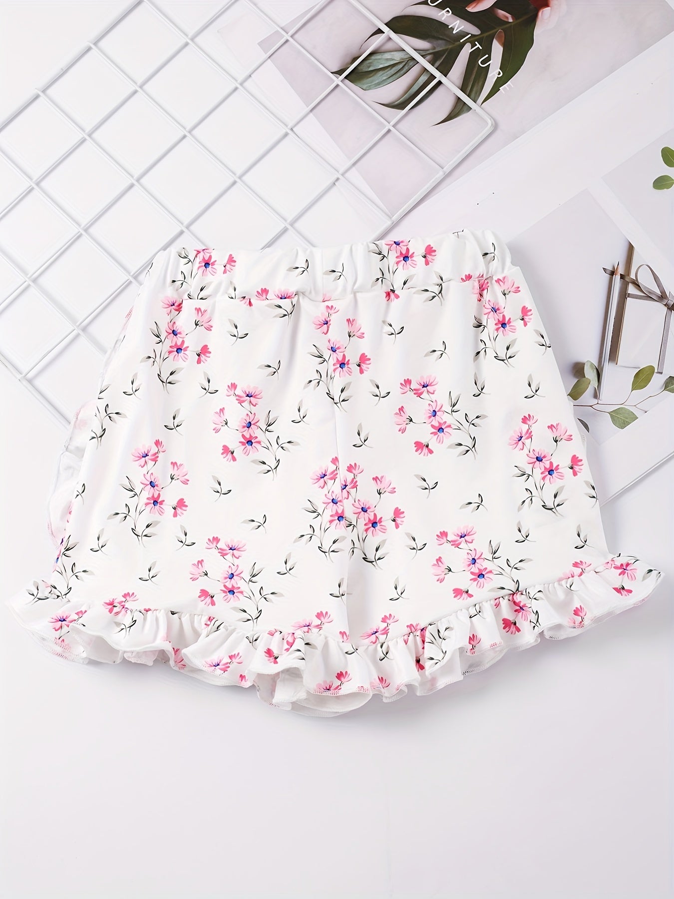 Girls Flower Ruffle Trim Shorts - Kids Summer Clothing