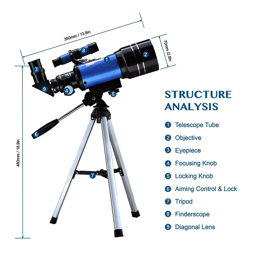 70mm Astronomical Telescope w/Stargazing Mirror - Ideal Children's Gift