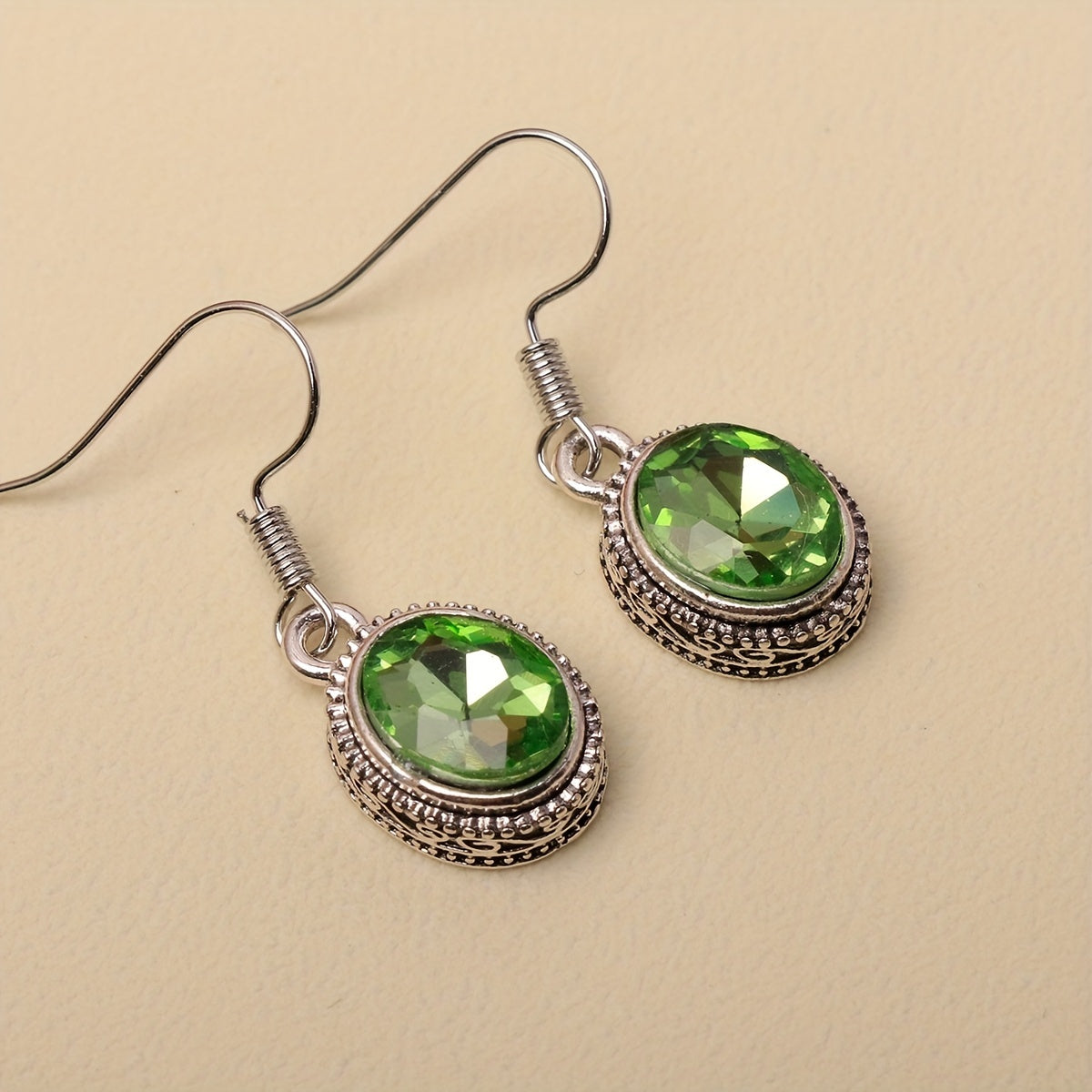 Ethnic Style Oval Glass Hook Earrings for Women
