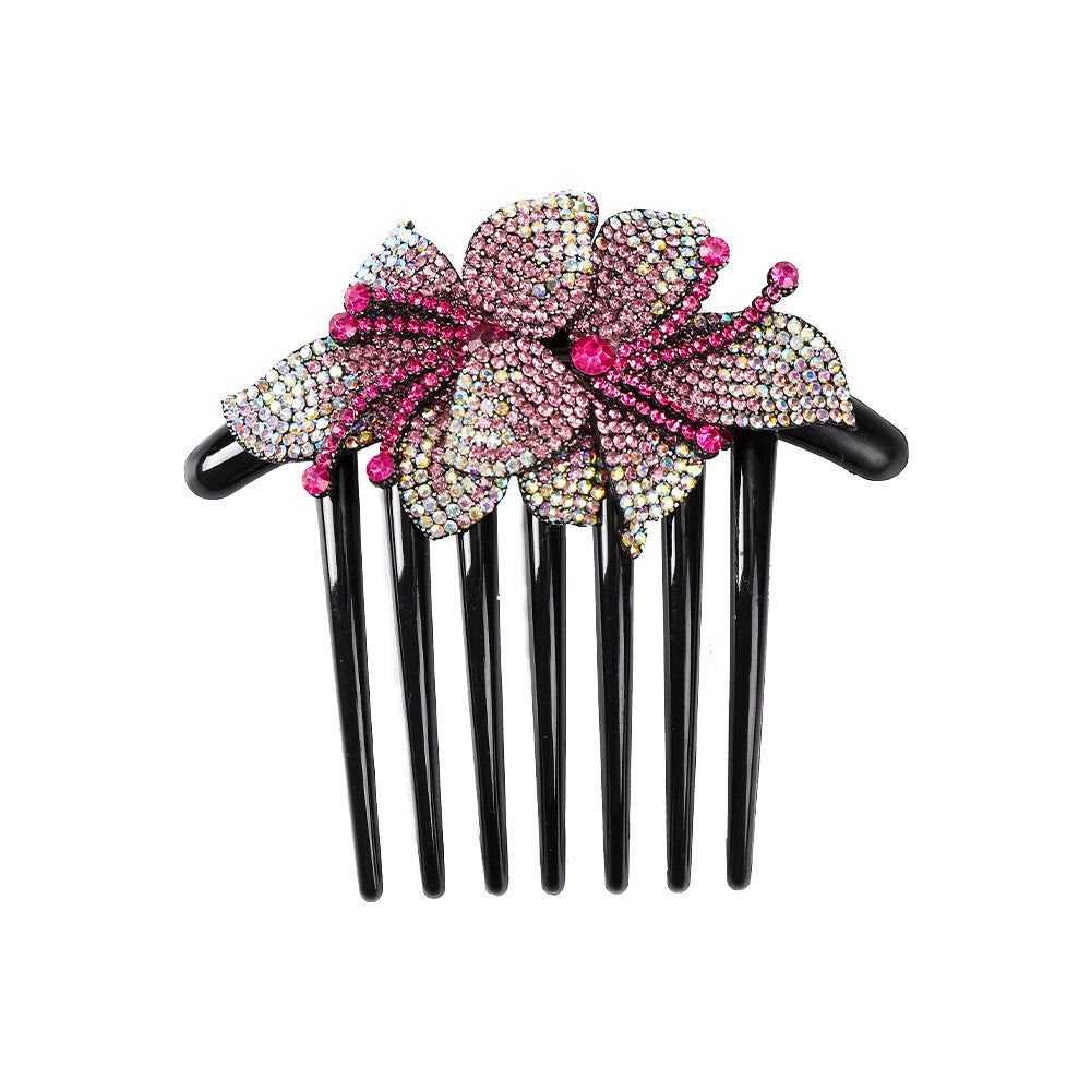 Vintage Crystal Hair Comb Barrettes Rhinestone Flower Clips Ponytail Holder