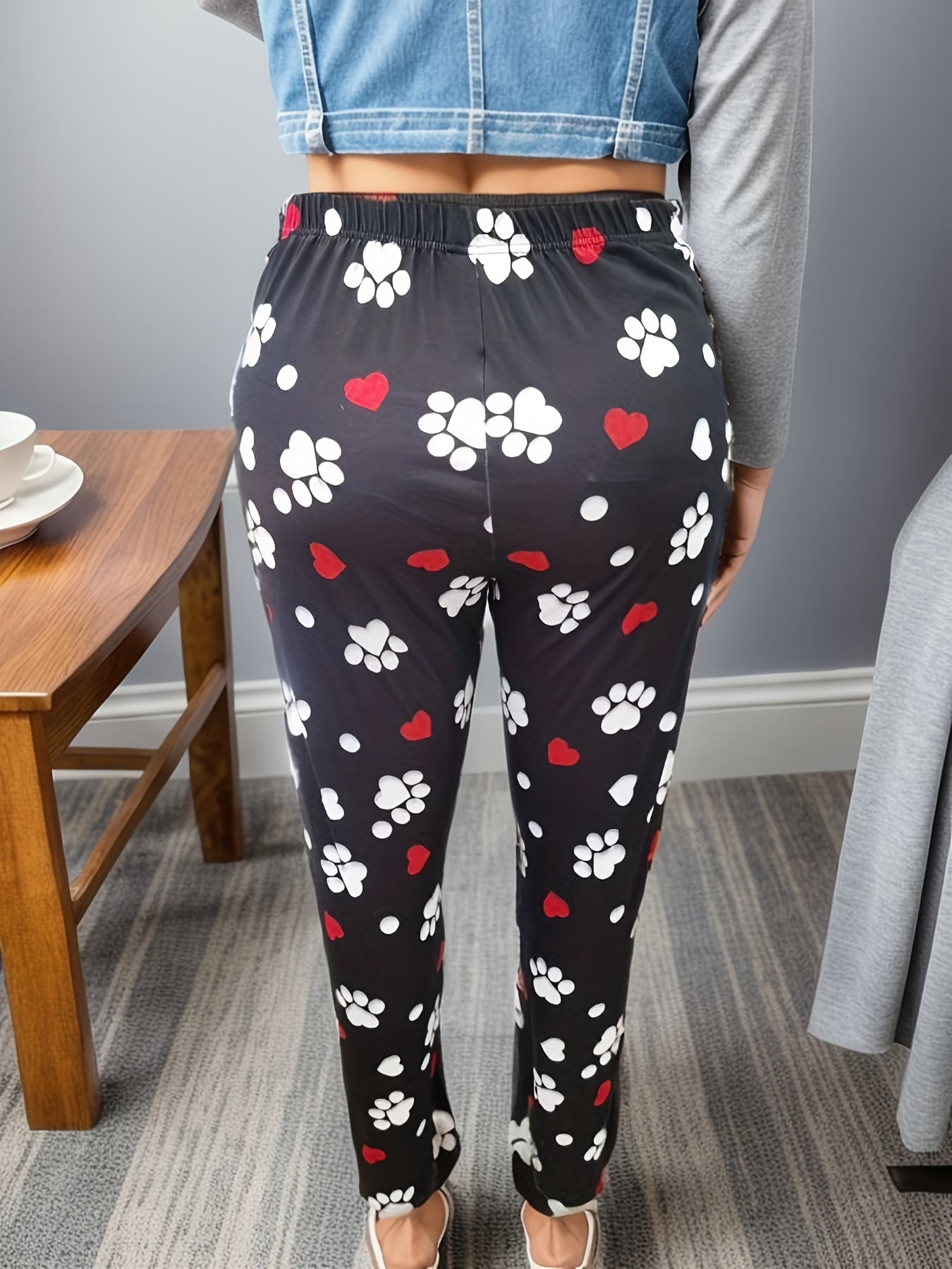  Leggings Women's Plus Heart & Paw Print High Rise Leggings