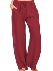  Solid Straight Leg Drawstring Pants