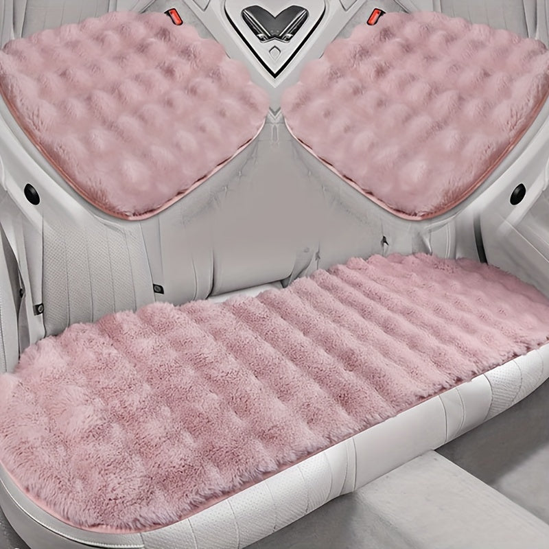 3pcs Plush Winter Warm Car Seat Cushion Set Non-slip Universal Seat Cushion