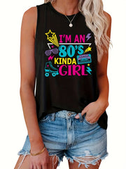 Kinda Girl Print Tank Top Summer Sleeveless Casual Top