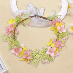 Floral Crown Headband Artificial Rattan Leaf Hair Wreath with Ribbon