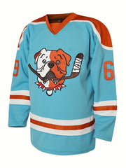 Men's Dog Print Long Sleeve Ice Hockey Jersey 69 Classic Embroidery