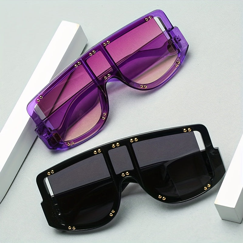 Large Frame Square Rivet Colorful Sunglasses Punk Conjoined PC Sunglasses