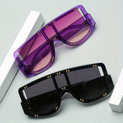 Large Frame Square Rivet Colorful Sunglasses Punk Conjoined PC Sunglasses