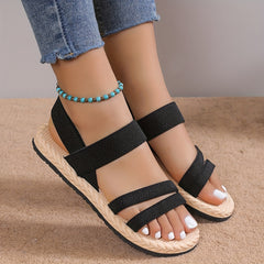 Women's Elastic Strap Flat Sandals Open Toe Slip On Shoes Comfortable Espadrille