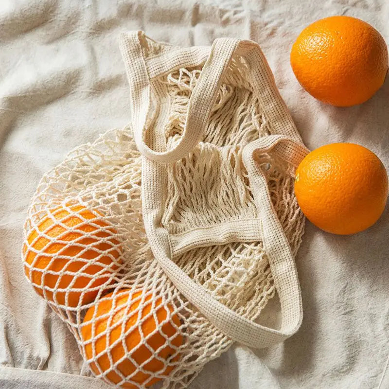 5Pcs Cotton String Shopping Bags Reusable Washable Fruit Vegetable Storage Mesh