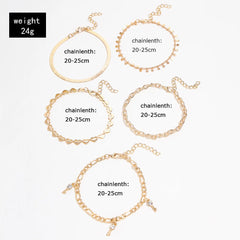 5Pcs Heart Anklet Chain Set for Women, Boho Foot Jewelry Gift