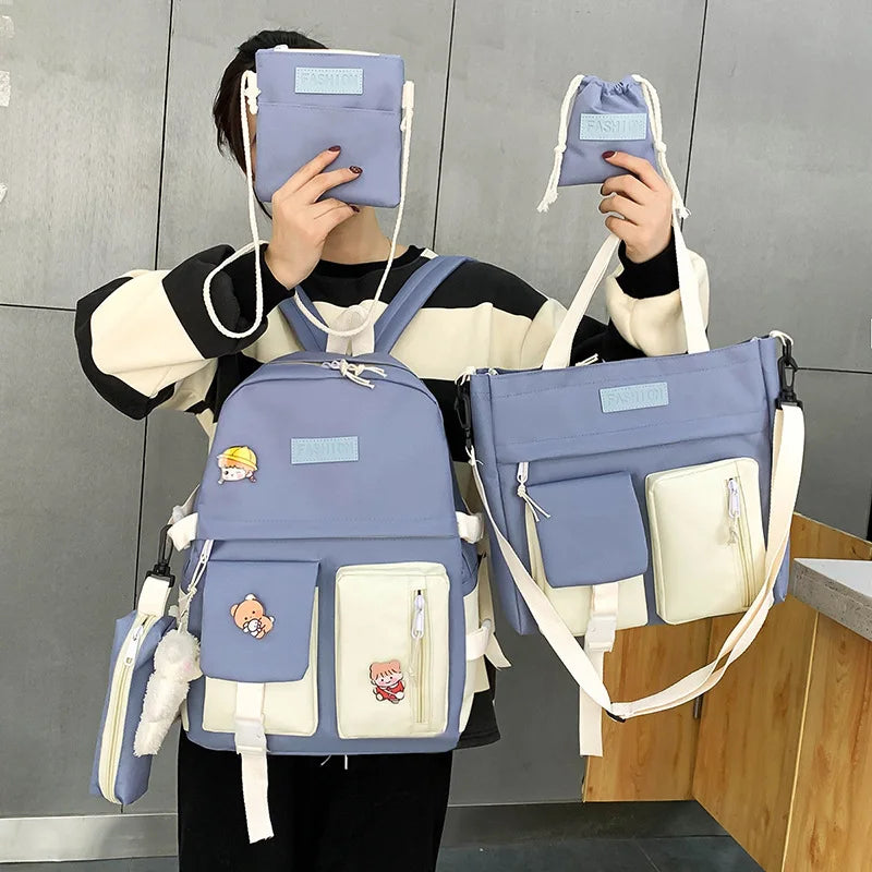 Waterproof Canvas Backpack School Bags for Teenage Girls - Solid Handbag Women