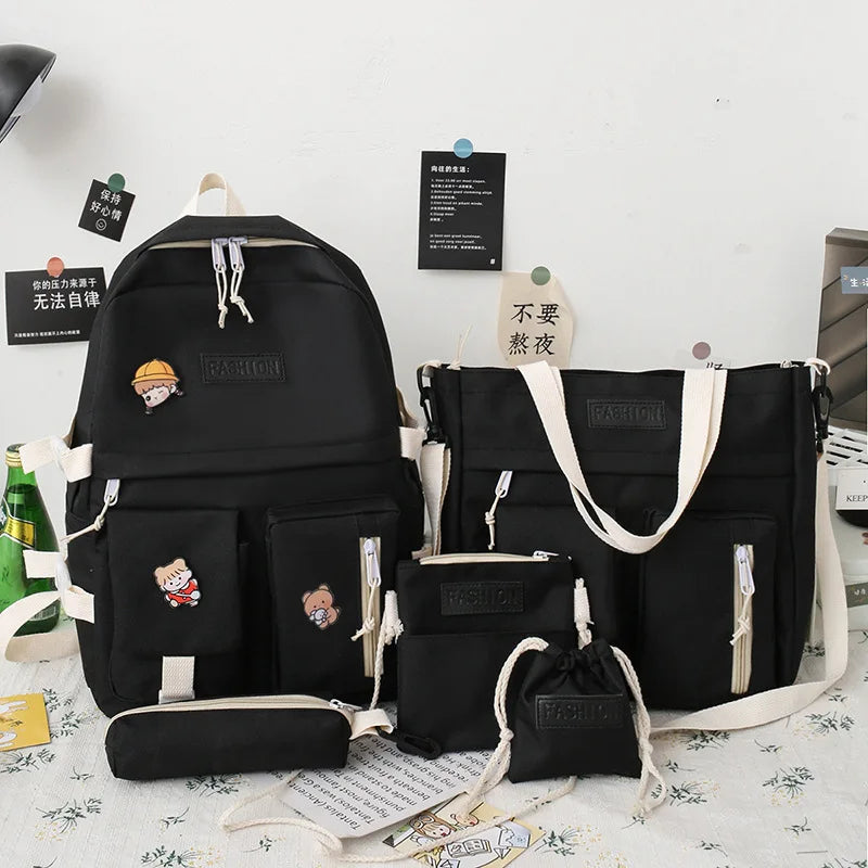 Waterproof Canvas Backpack School Bags for Teenage Girls - Solid Handbag Women