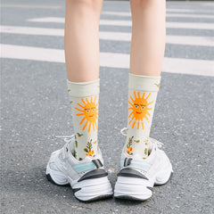 6 Pairs Floral Print Socks Colorblock Crew Socks Women's Stockings