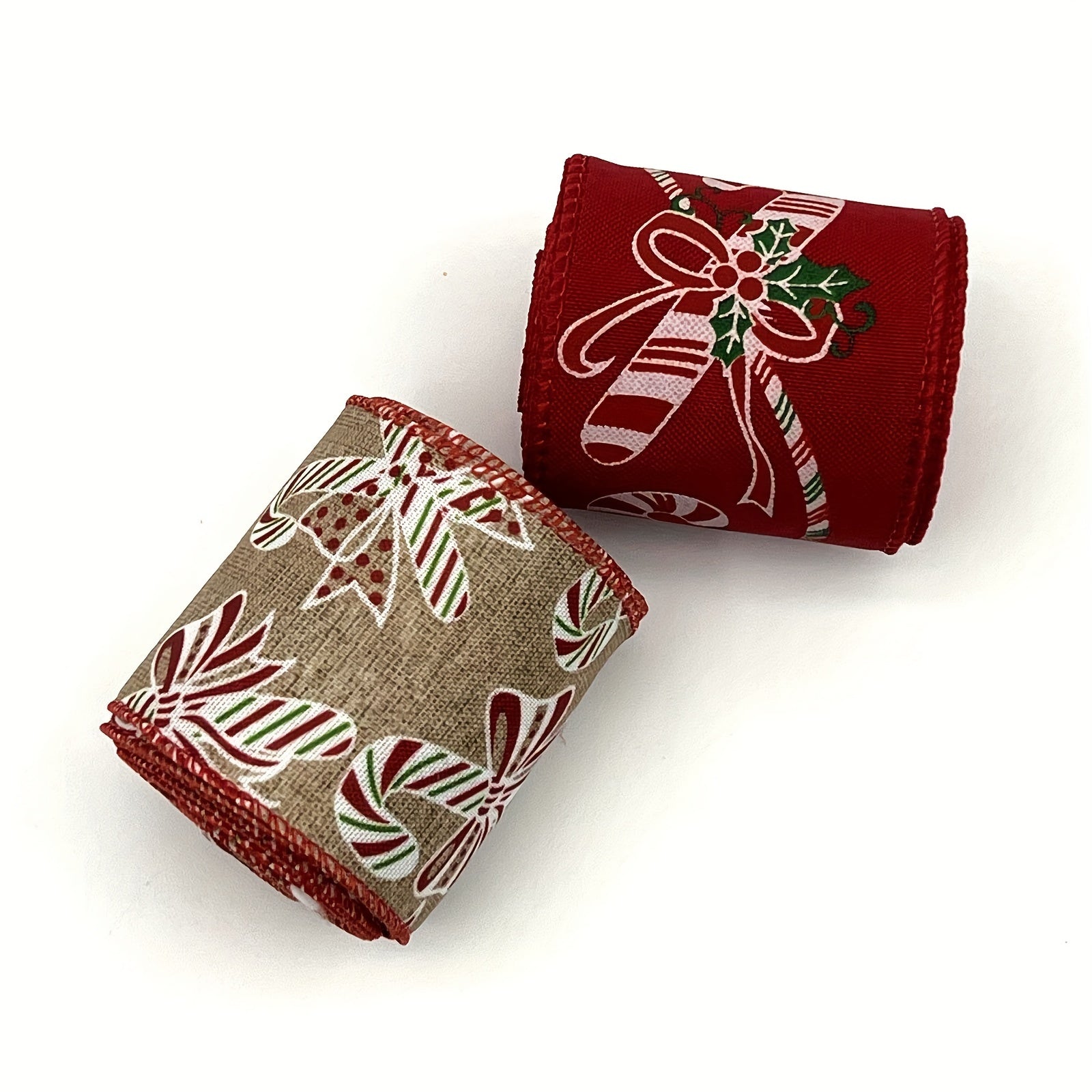 Christmas Wired Edge Candy Ribbon Red Cane Snowflake Craft Ribbon