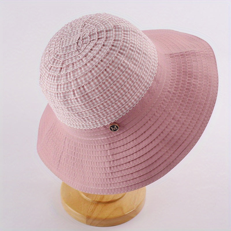 Plaid Striped Sun Hat UV Protection Bucket Hat Casual Sunscreen Beach Hat
