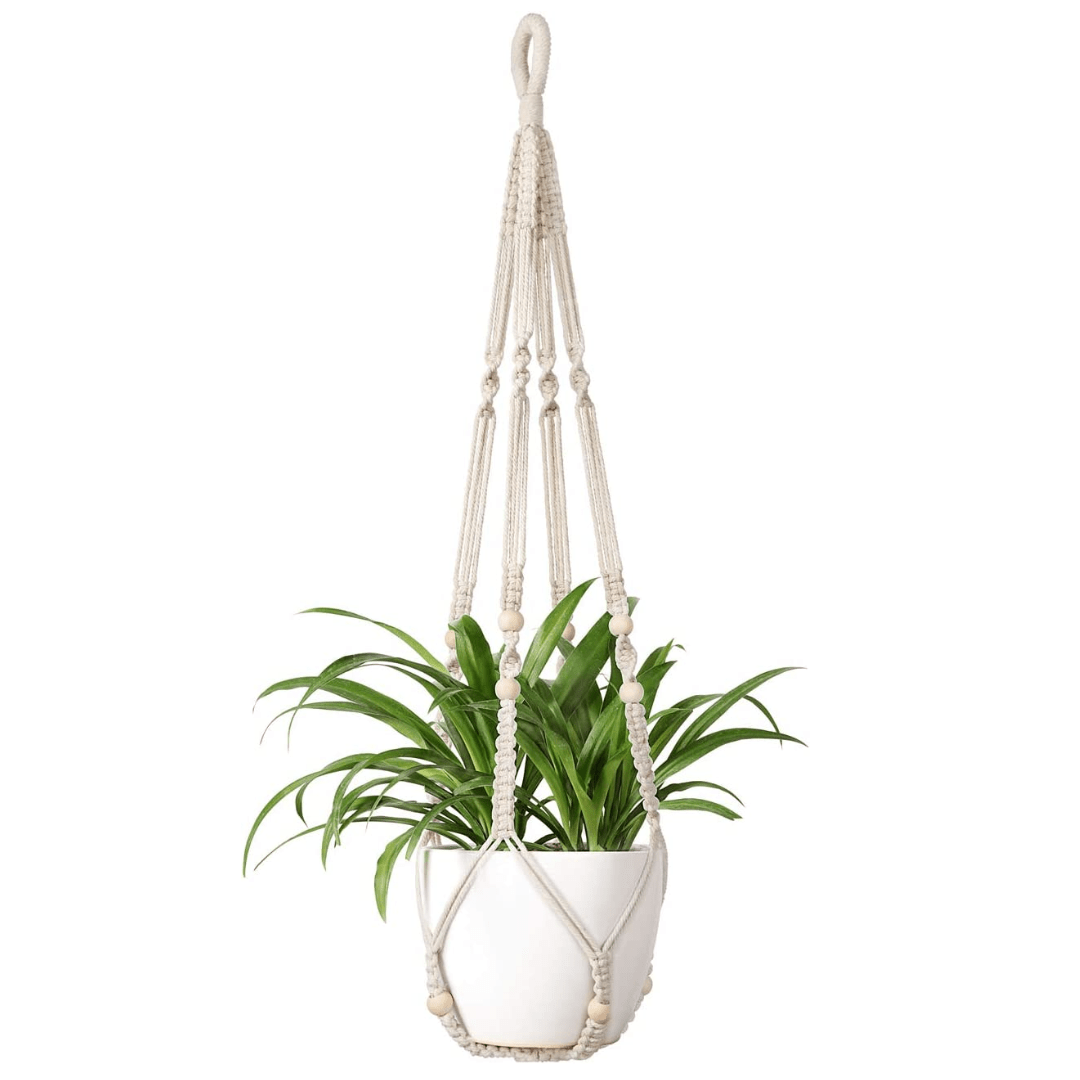 Macrame Plant Hanger Indoor Hanging Planter Basket Wood Beads