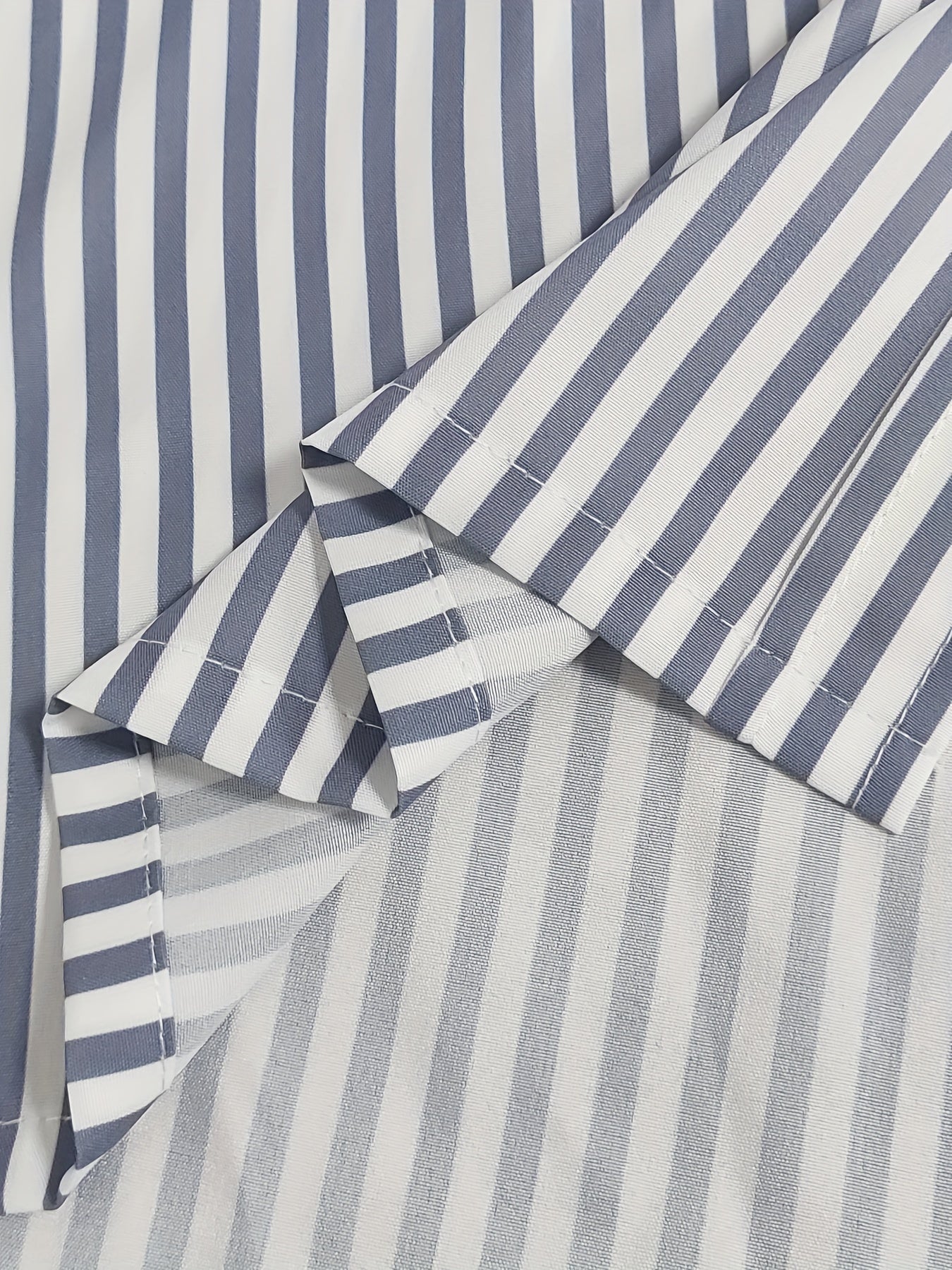  Stripe Print Button Up Lantern Sleeve Blouse