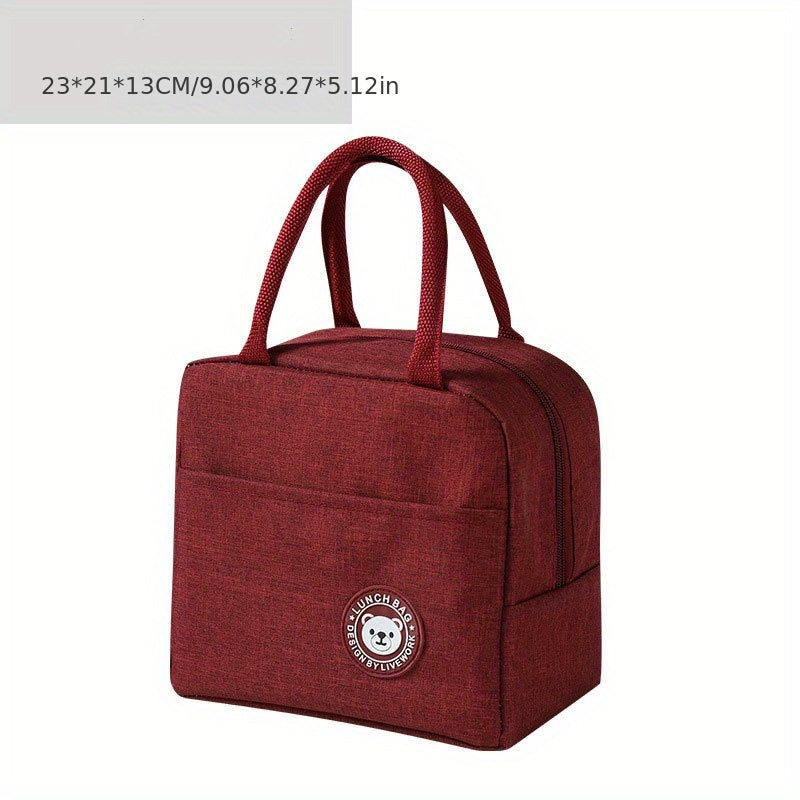 Bear Pattern Insulated Lunch Bag Waterproof Portable School Office Fresh Food