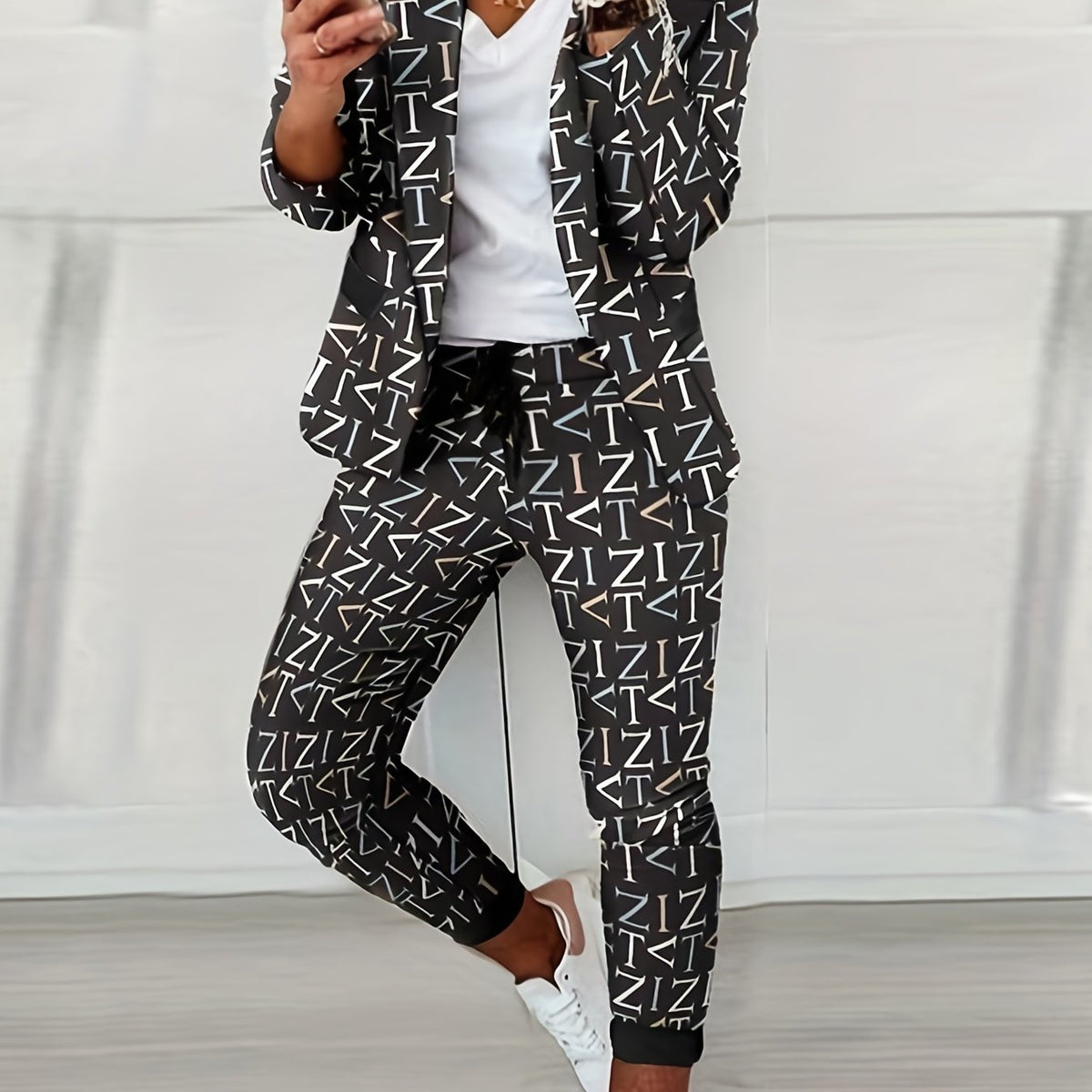  Letter Print Suit Coat & Pants Set