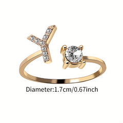 26 Letters Zircon Studded Adjustable Rings Jewelry