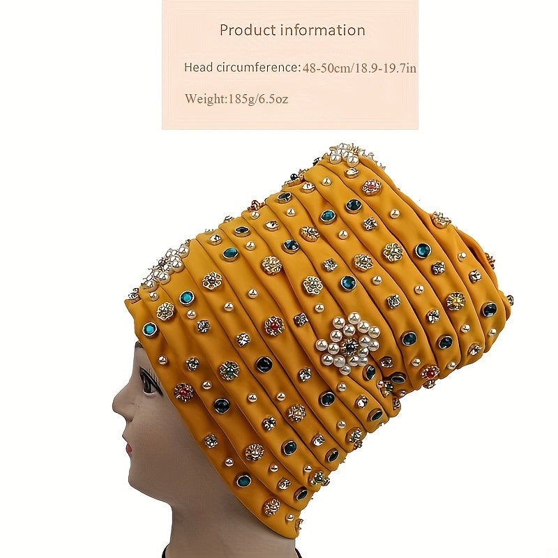 Turban Cap Faux Pearl Rhinestone Headscarf Hijab