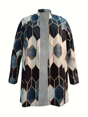  Colorblock Geometric Print Stretch Cardigan