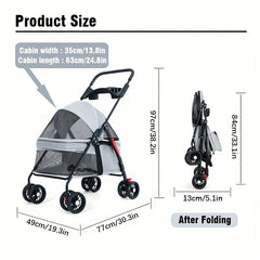 Folding Dog Stroller with Cup Holder & Mesh Window