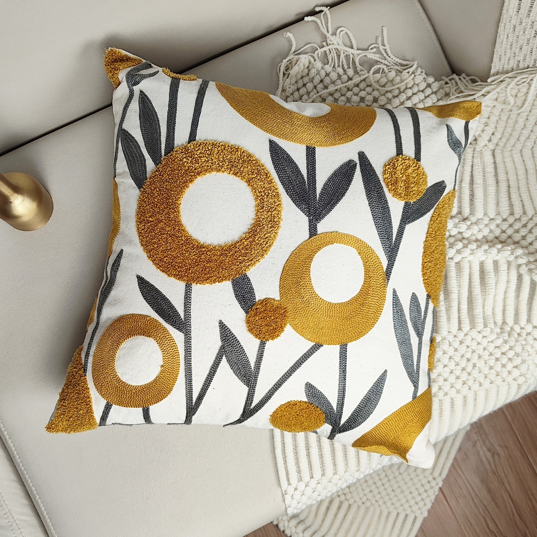 Flower Decorative Throw Pillow Cover Jacquard Square Cushion Cozy Pillowcase
