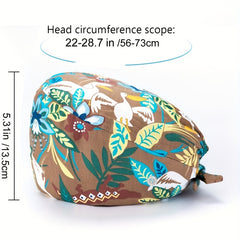 Cartoon Print Cotton Nurse Scrub Cap with Elastic and Button