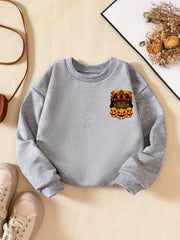 Girls' Pumpkin House Print Sweatshirt Long Sleeve Pullovers