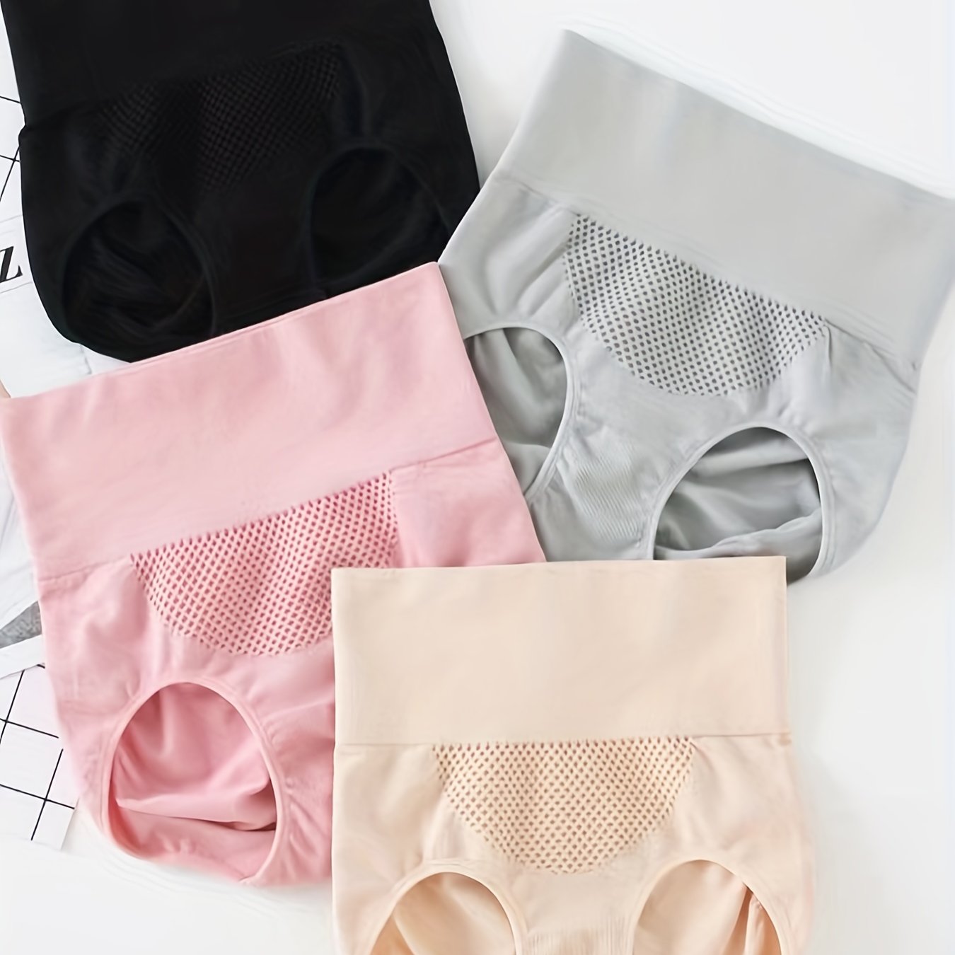 4pcs Mesh Tummy Control Briefs High Waist Intimates Panties
