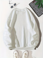 Letter Print Pullover Sweatshirt Crew Neck Fall Winter Women's Clothing