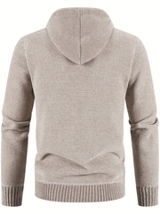 Men's Hooded Fleece Jacket Zip Up Knitted Cardigan