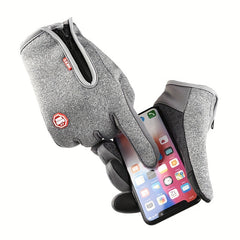 Winter Zipper Warm Gloves - Touch Screen Windproof Non Slip Gloves