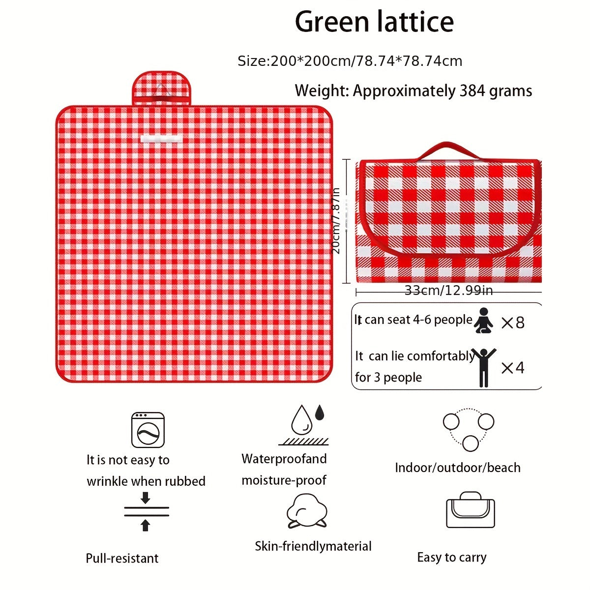 Portable PVC Picnic Mat Modern Plaid Pattern Waterproof Camping Beach Mat